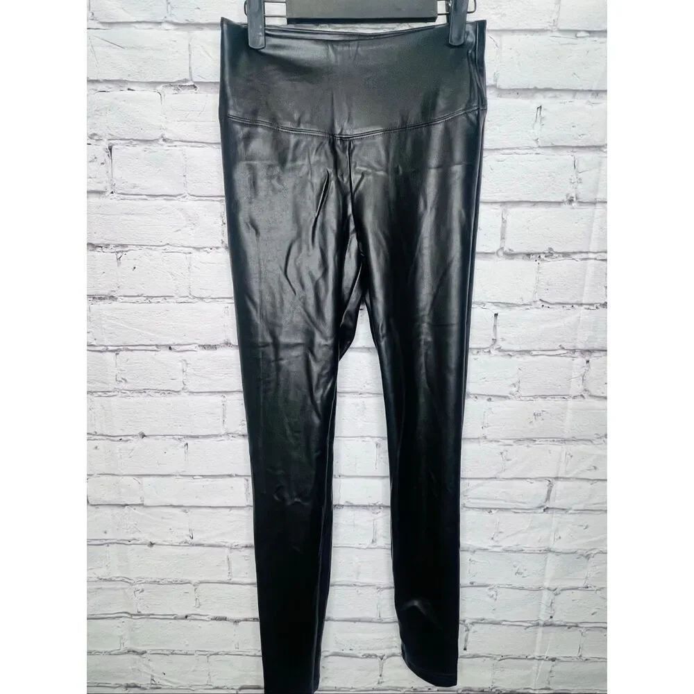 White House Black Market Womens Black Faux Leather Stretch Runway Leggings Sz 6